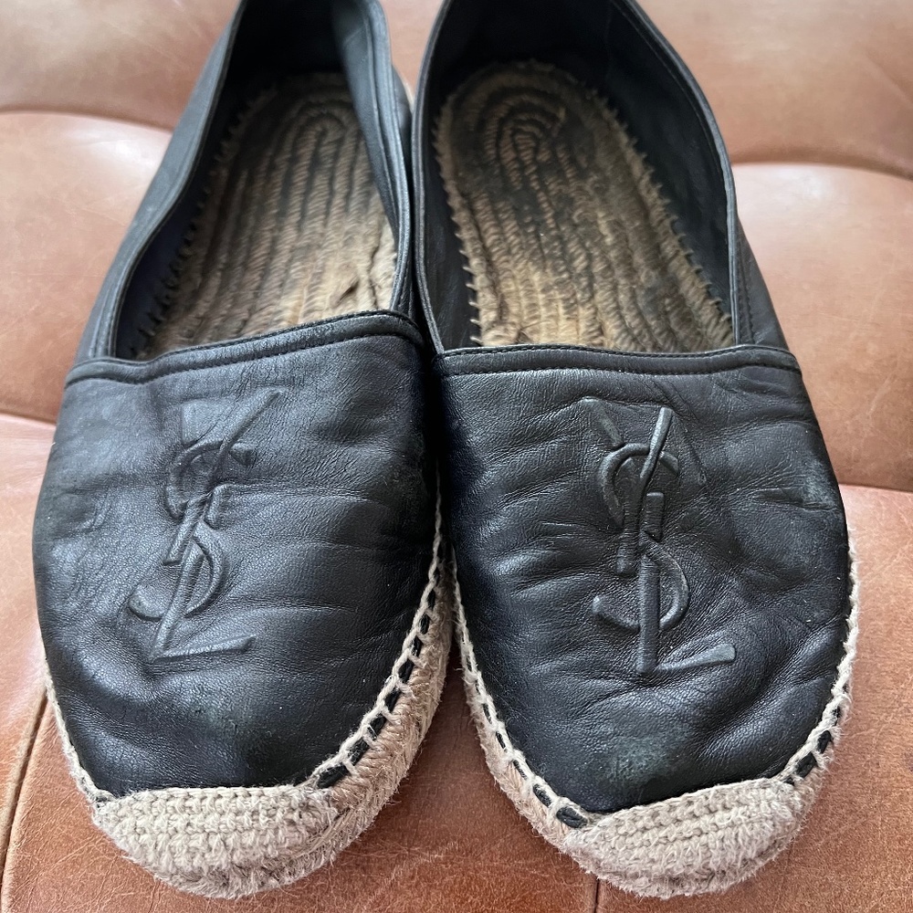 YSL Black Leather Espadrilles 39